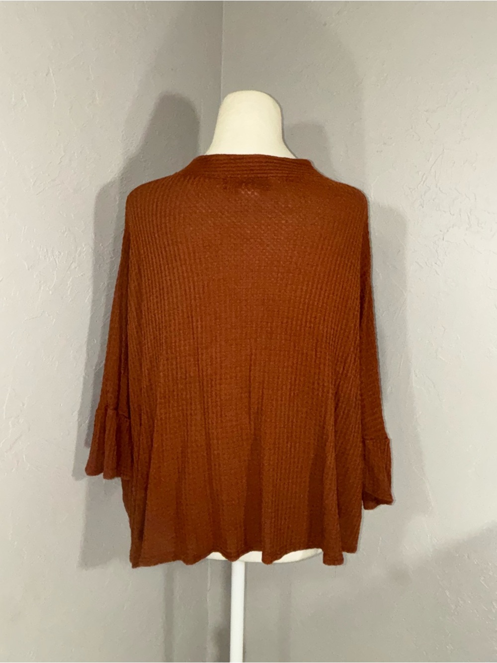 Adelyn Rae Rust Button-Neck Waffle Knit Pullover - Picture 6 of 12